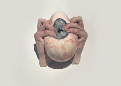 Erica Adams, EYE AM FEELING SQUEEZED, 2021. Plaster casting, acrylic paint, and clear nail polish. © Erica Adams