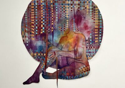 Eve Cardwell, in the quiet i am repaired (2023), unstretched canvas, acrylic paint, and cotton fabric ©Eve Cardwell