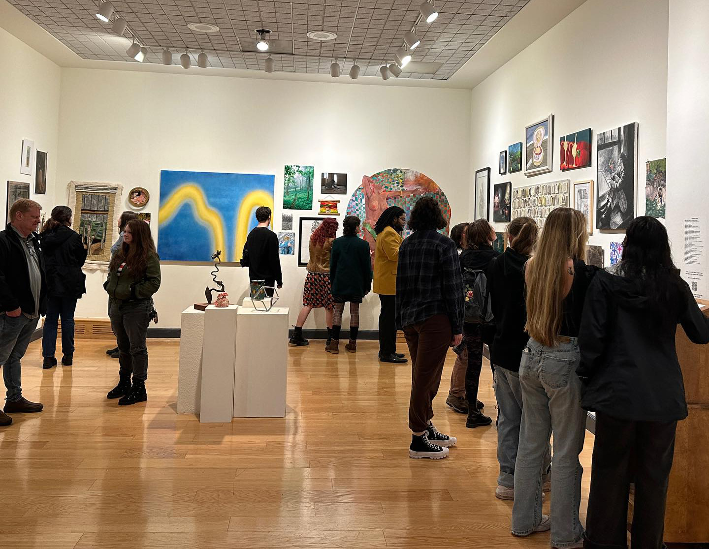 Students viewing art